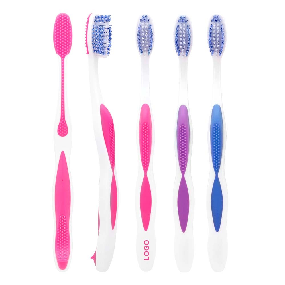 Custom Logo Soft Nylon Bristle and Rubber Handle Adult Toothbrush for Home Use