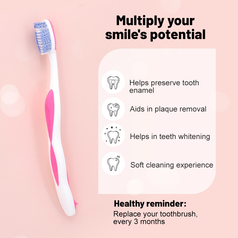 Custom Logo Soft Nylon Bristle and Rubber Handle Adult Toothbrush for Home Use