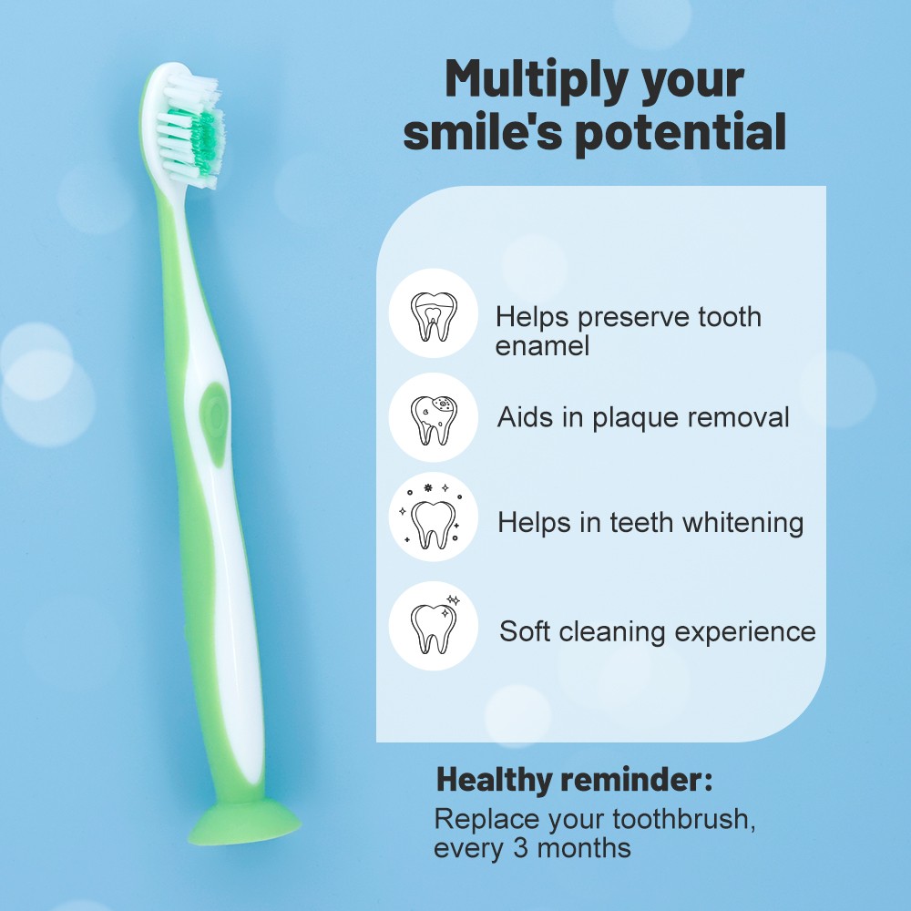 OEM Long Handle with Suction Cup Cartoon Soft Bristles Kids Toothbrush