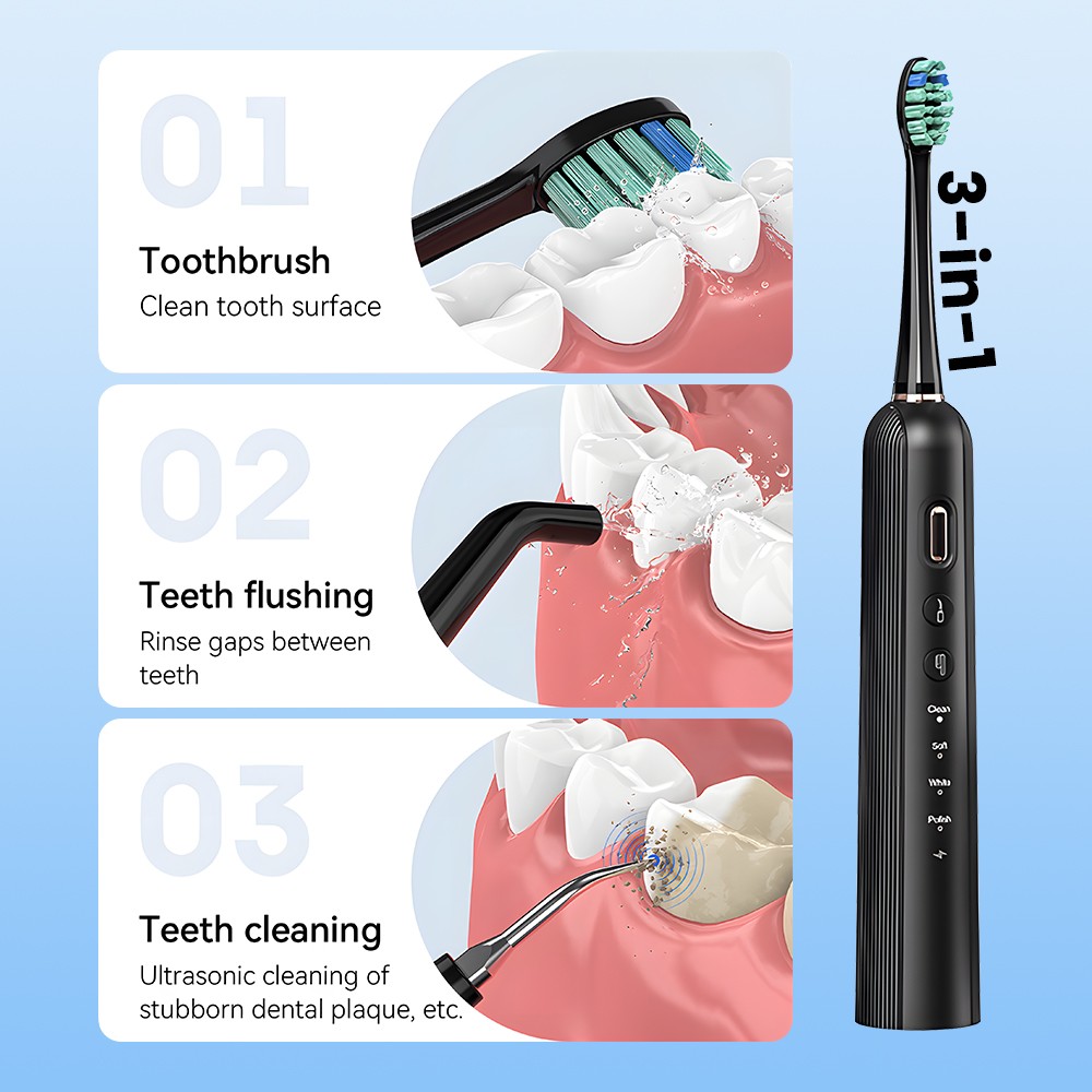 3 in 1 Teeth Whitening Kit Dental Oral Irrigator Teeth Cleaner Ultrasonic Electric Toothbrush with Water Flosser