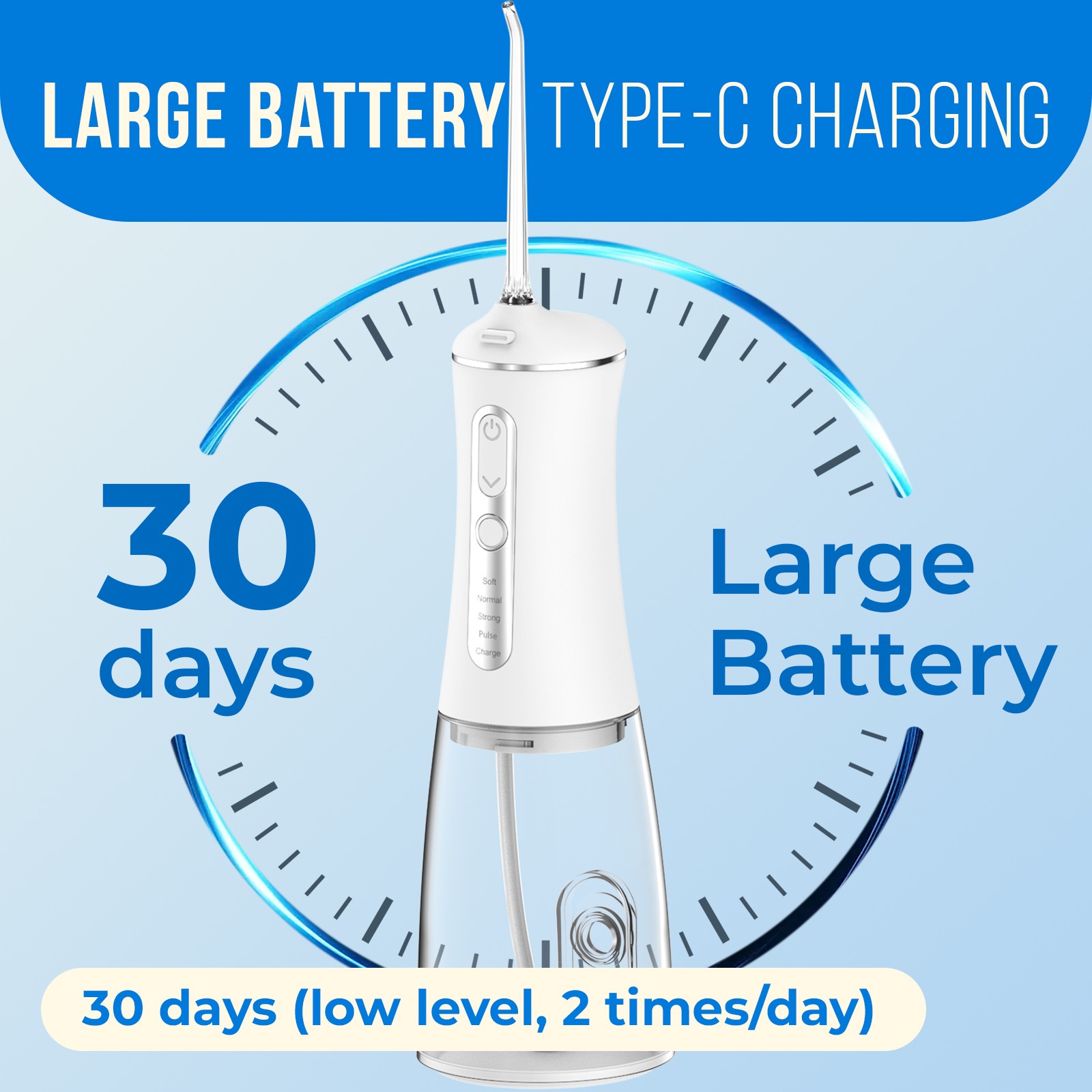 300ml Dental Water Flosser 4 Nozzles 4 Modes Rechargeable Oral Irrigator