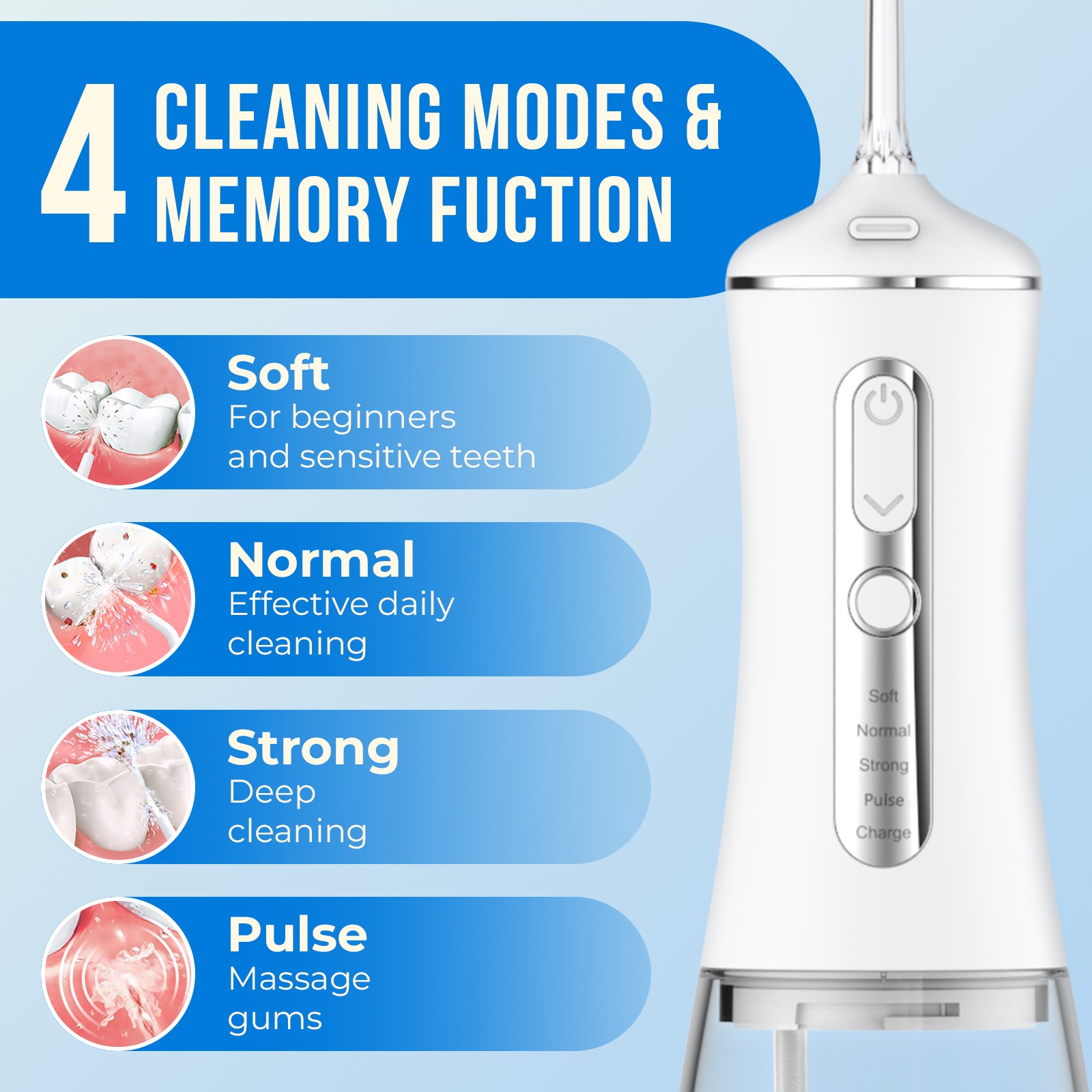 300ml Dental Water Flosser 4 Nozzles 4 Modes Rechargeable Oral Irrigator