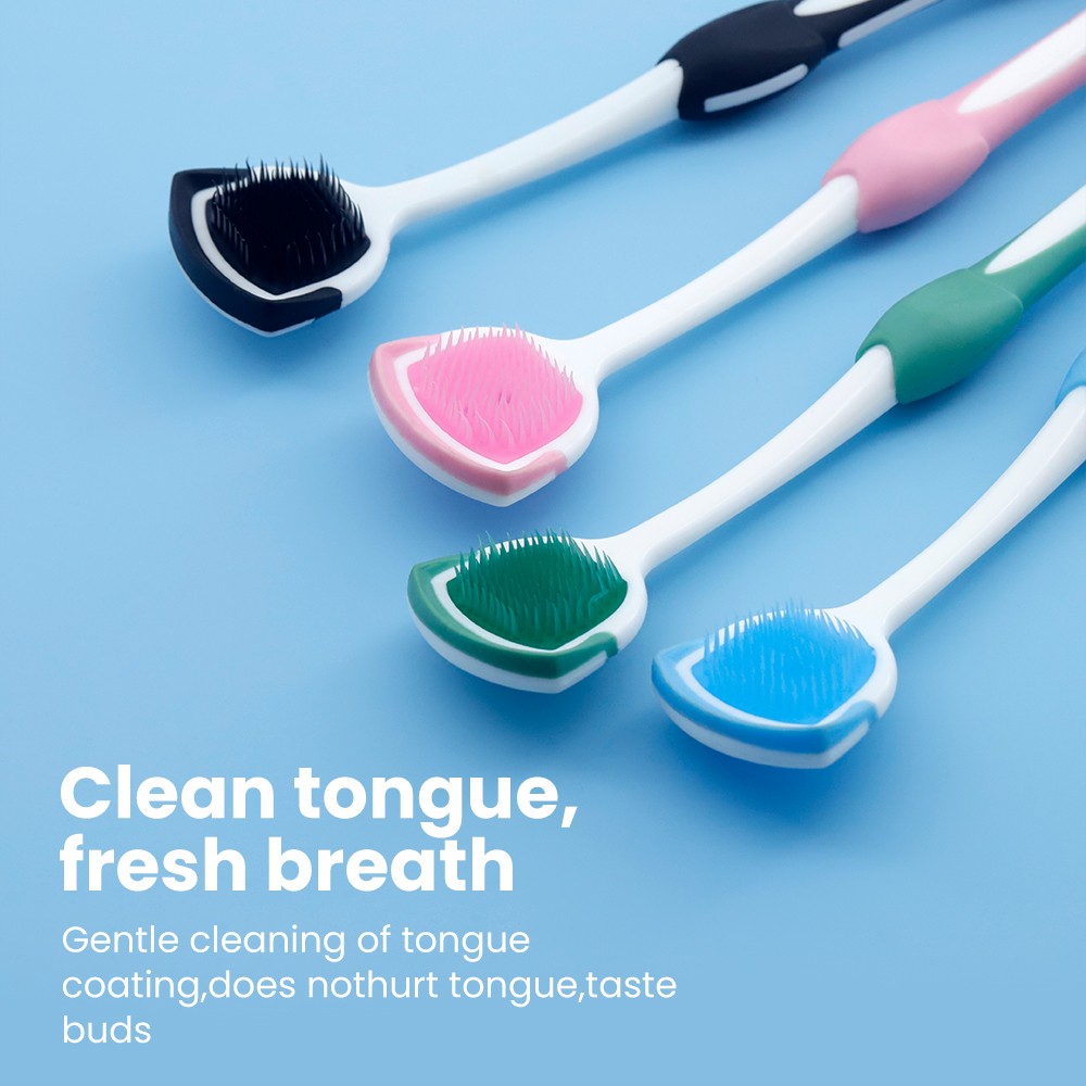 Reusable Oral Cleaning Colorful Plastic Silicone Two-Sided Tongue Coating Cleaner Scraper