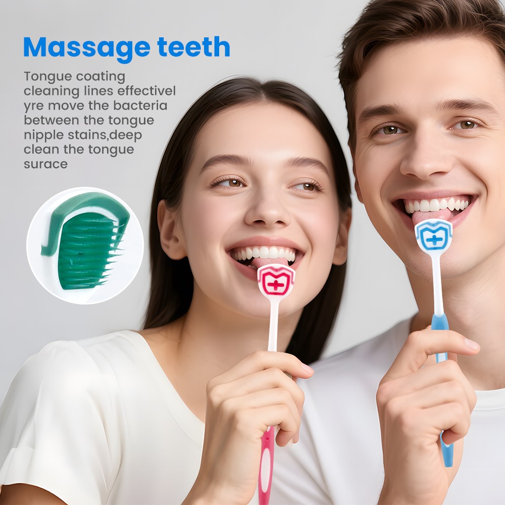 Reusable Oral Cleaning Colorful Plastic Silicone Two-Sided Tongue Coating Cleaner Scraper