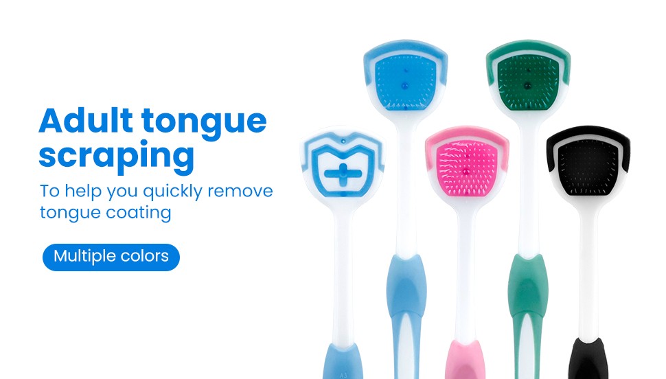 Reusable Oral Cleaning Colorful Plastic Silicone Two-Sided Tongue Coating Cleaner Scraper