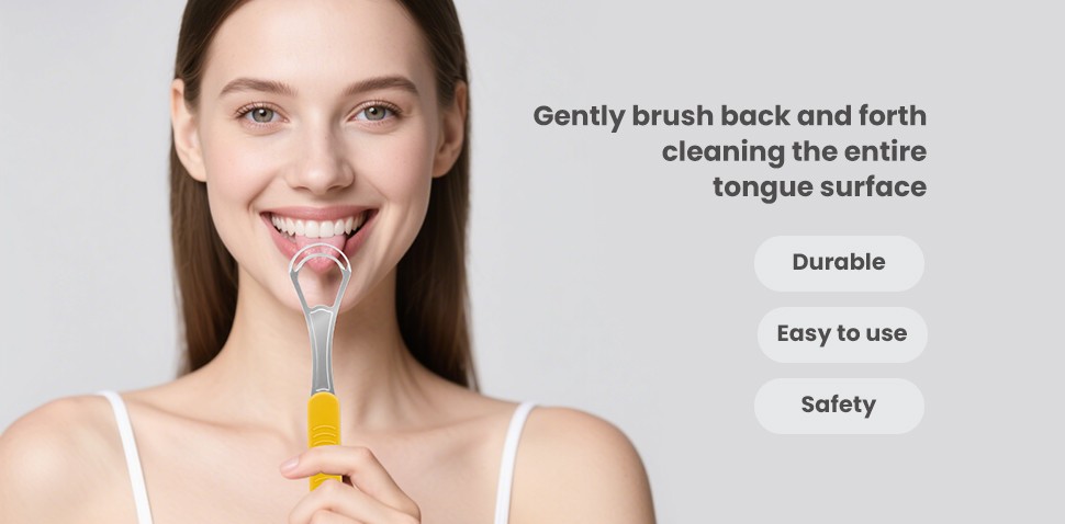 Dual-Effect Tongue Cleaner with Silicone Handle Double Layer Stainless Steel Tongue Scraper Board