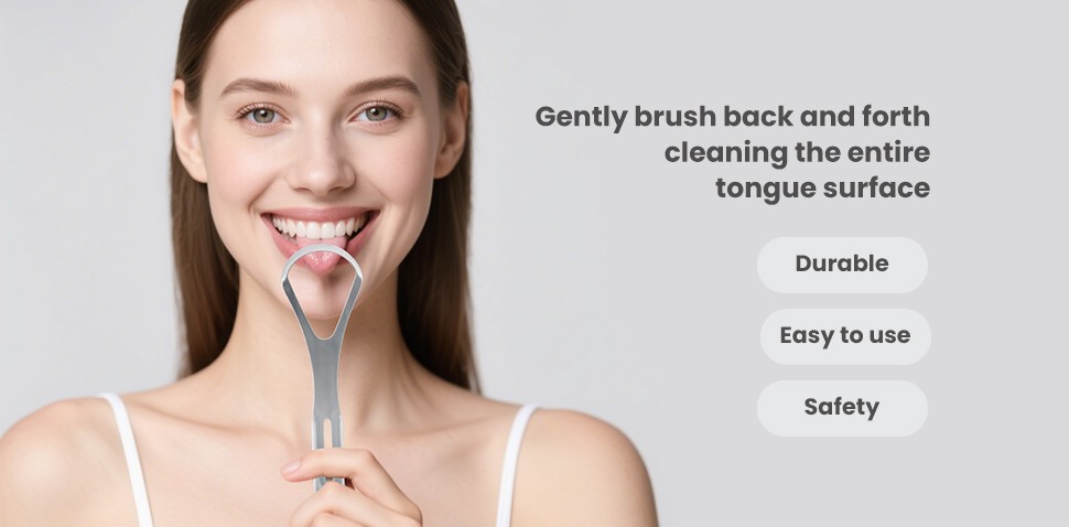 High Quality Stainless Steel Cleaning Brush Tongue Cleaner Scraper with Toothpaste Dispenser