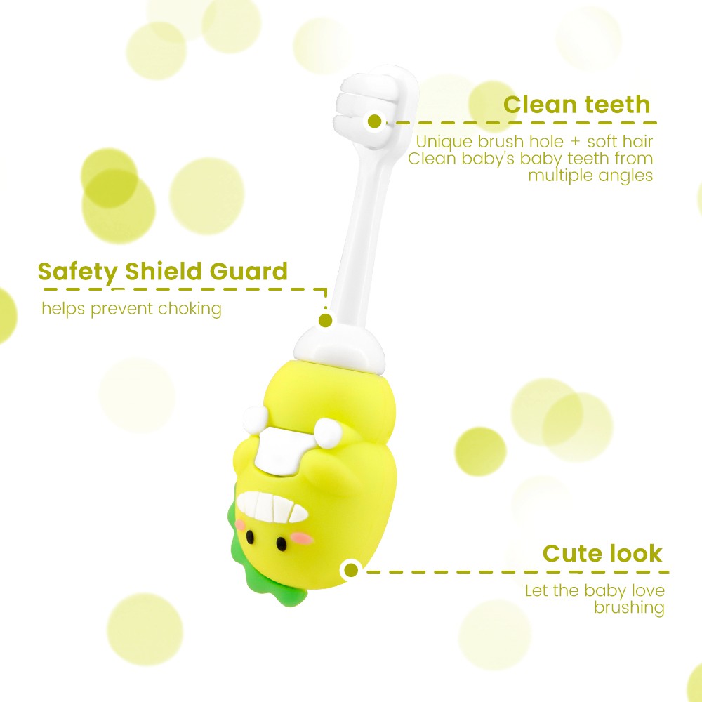 Super Soft Dinosaur Toddler Toothbrush with Tongue Cleaner Extra Soft Bristles for Kids Teeth Cleaning