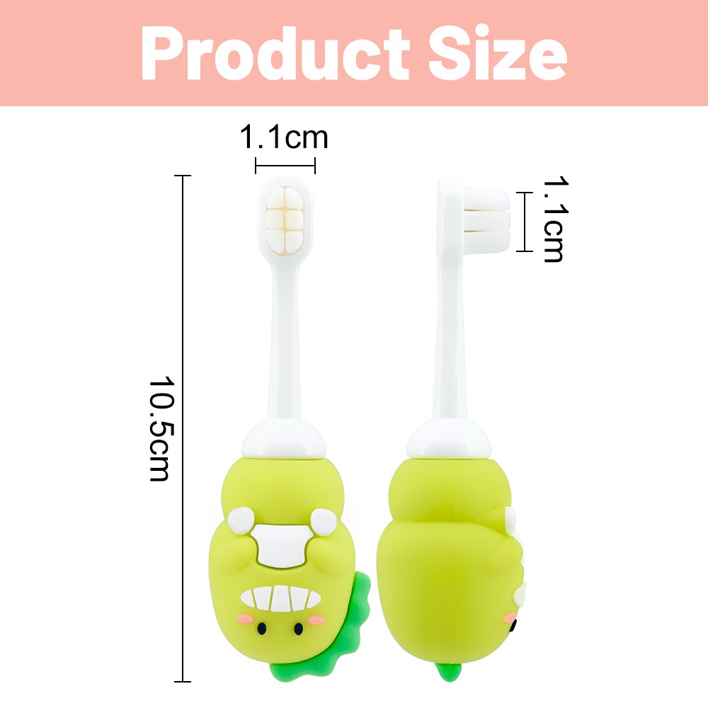 Super Soft Dinosaur Toddler Toothbrush with Tongue Cleaner Extra Soft Bristles for Kids Teeth Cleaning