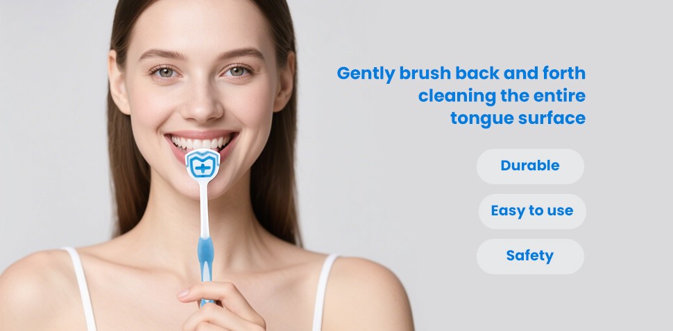 Reusable Oral Cleaning Colorful Plastic Silicone Two-Sided Tongue Coating Cleaner Scraper