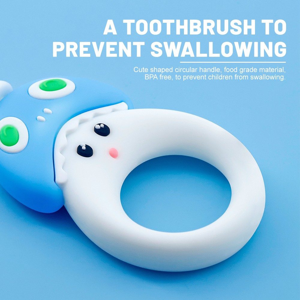Shark Doll Cartoon Ring Shape Toothbrush for Babies 1-3 Years 10000 Soft Bristles Safety Kids Toothbrush