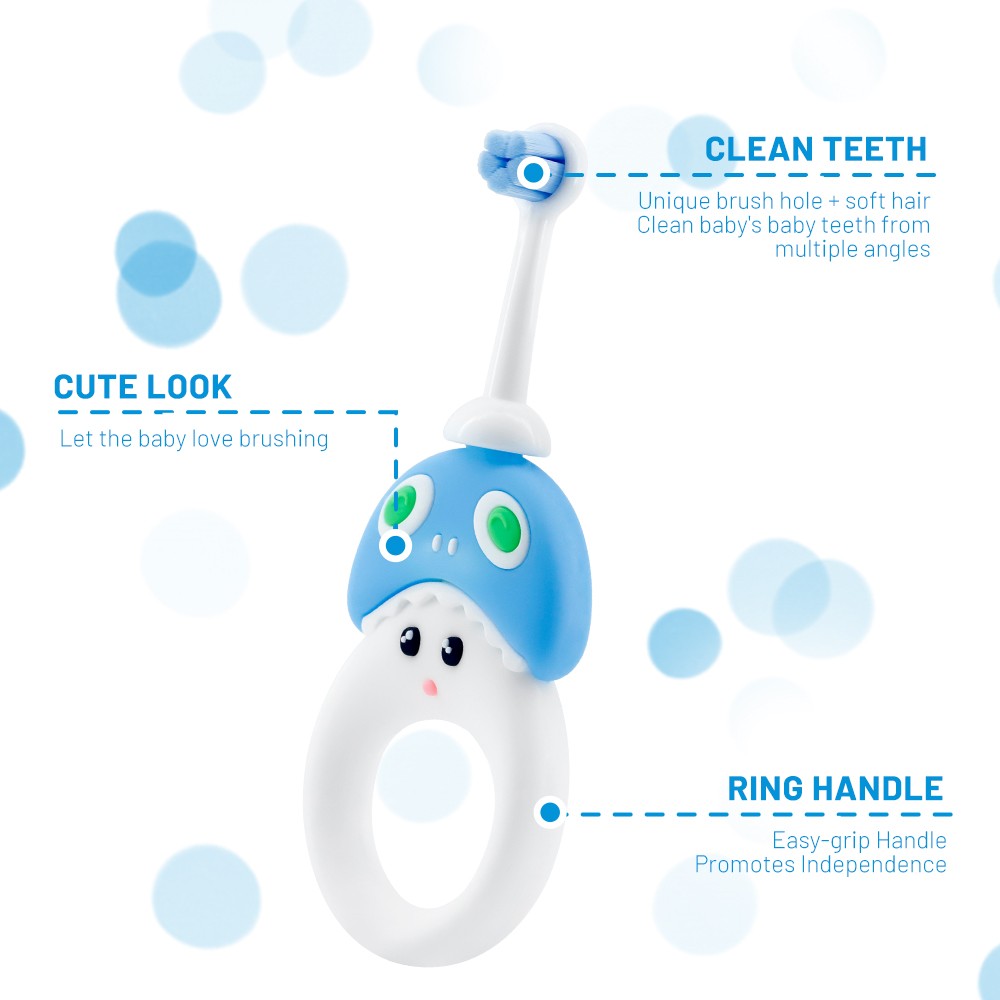 Shark Doll Cartoon Ring Shape Toothbrush for Babies 1-3 Years 10000 Soft Bristles Safety Kids Toothbrush