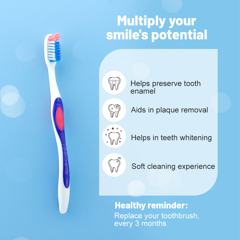 OEM Premium Nylon Bristles Anti-slip Rubber Handle Adult Toothbrush