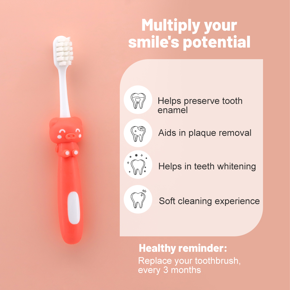 3D Cute Cartoon Little Piggy Design Children's Toothbrush for Home/ Hotel Using