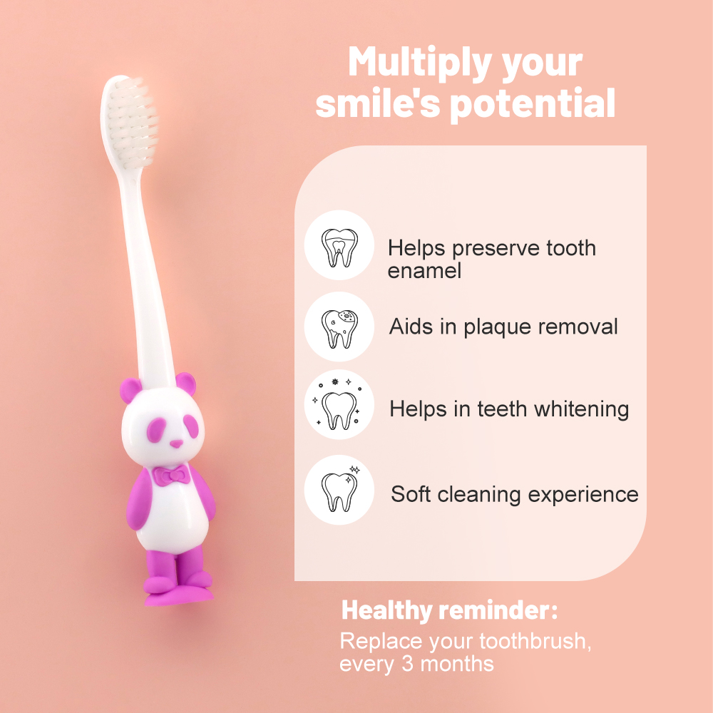 Panda Children's Toothbrush Cartoon Design Home Travel-Friendly Plastic Handle Nylon Manual Toothbrush