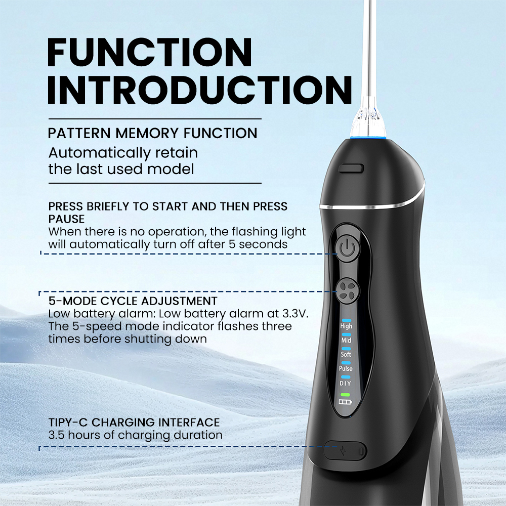 350ml IPX7 Portable Cordless for Oral Irrigator UV Light Water Flosser for Home Outdoor Travel Gum Cleaner English Operating Pla