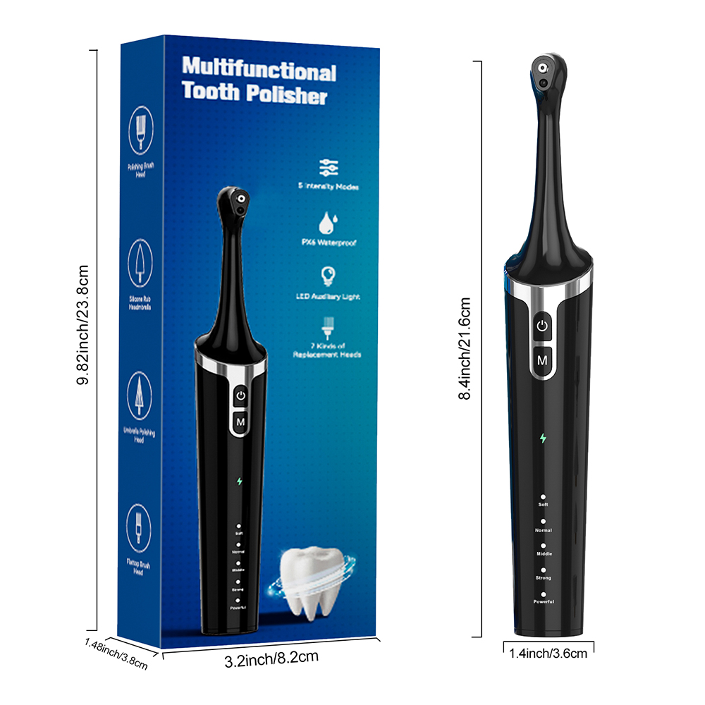 Home Use Sonic Rechargeable Electric Tooth Polisher 7 Brush Heads Waterproof IPX7 Medium Whitening Polishing
