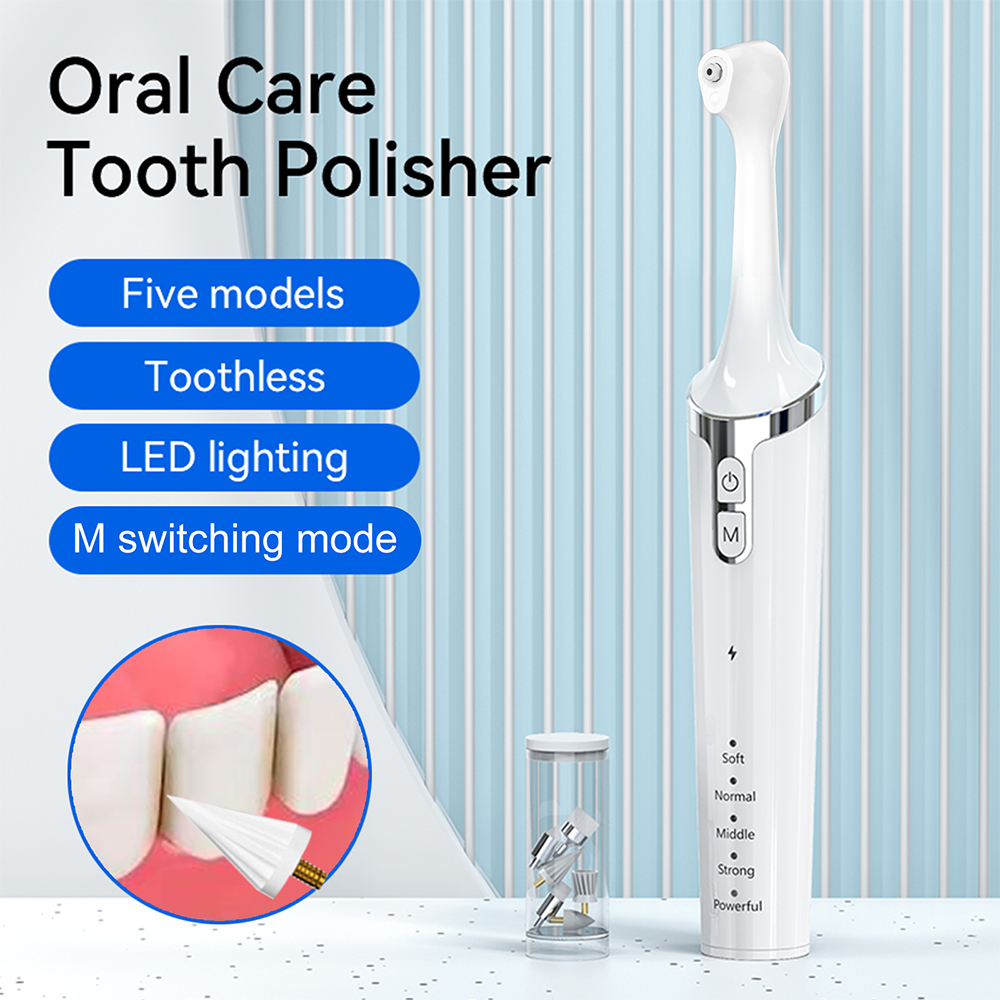 Home Use Sonic Rechargeable Electric Tooth Polisher 7 Brush Heads Waterproof IPX7 Medium Whitening Polishing