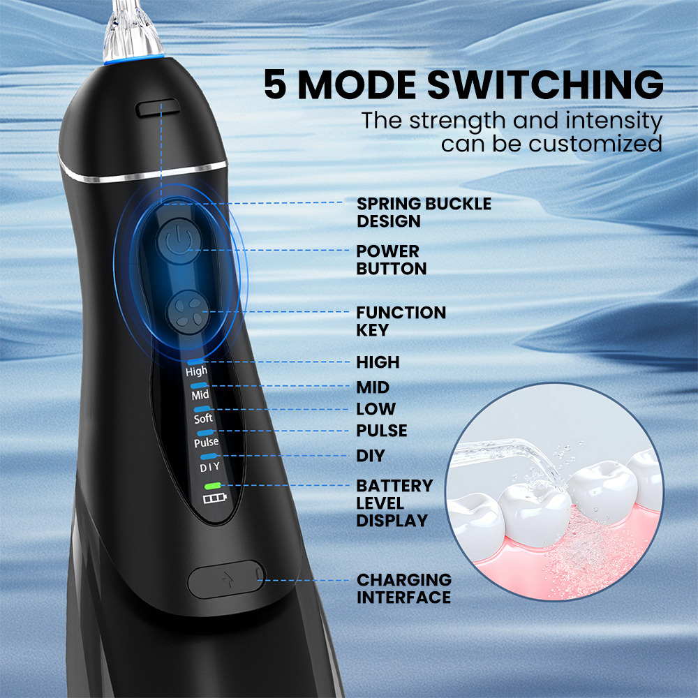 350ml IPX7 Portable Cordless for Oral Irrigator UV Light Water Flosser for Home Outdoor Travel Gum Cleaner English Operating Pla