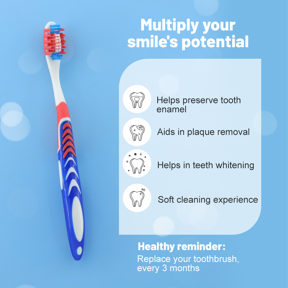 OEM / ODM Adult Manual Toothbrush with Multi-Color Bristles & Ergonomic Anti-Slip Handle